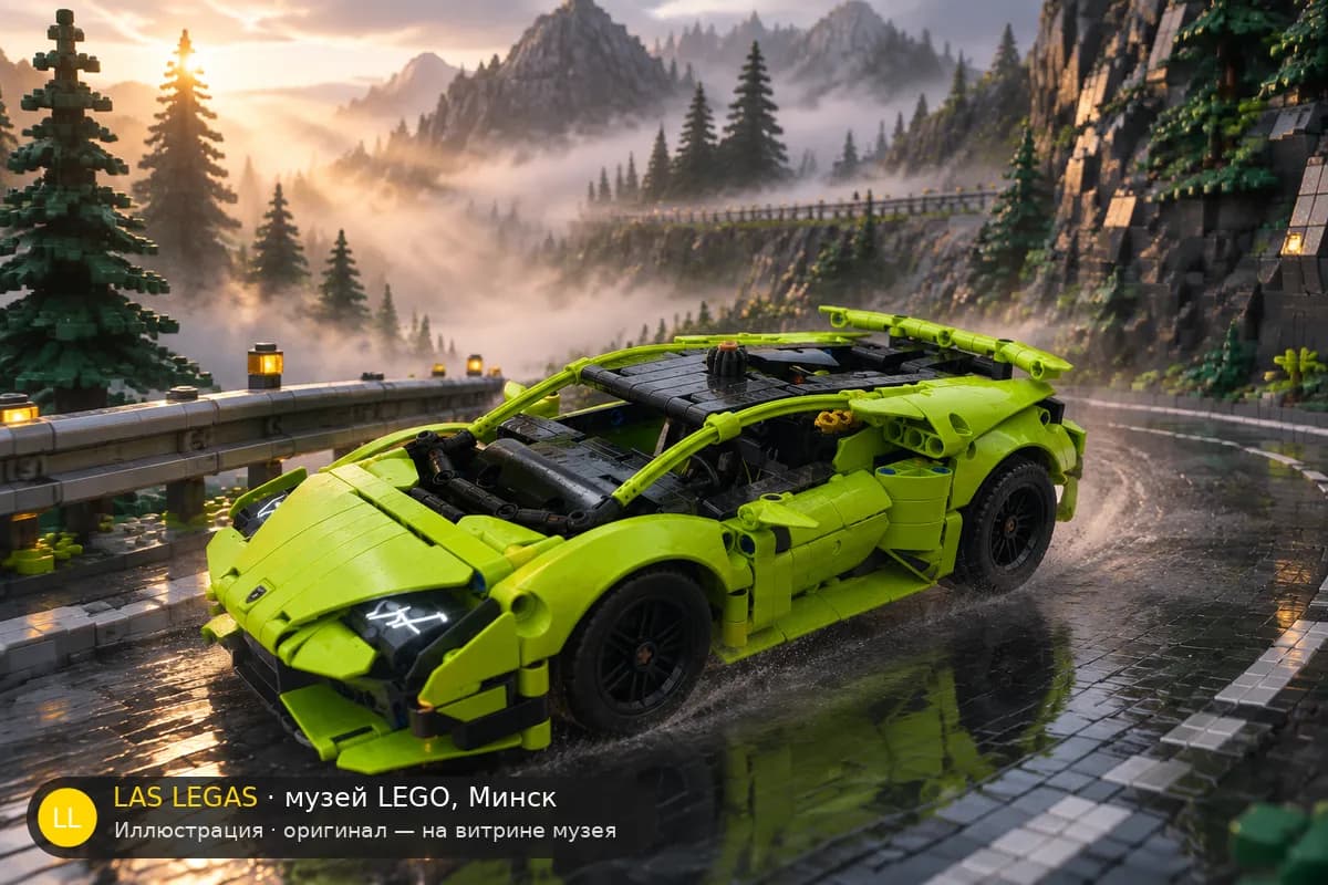 Иллюстрация: LEGO 42161 Lamborghini Huracán Tecnica в диораме своего сюжета