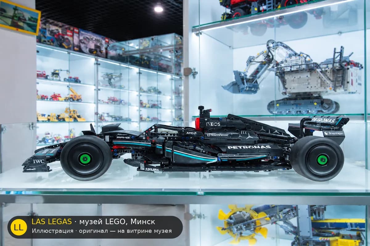 Иллюстрация: LEGO 42171 Mercedes-AMG F1 W14 E Performance на витрине в зале музея Las Legas