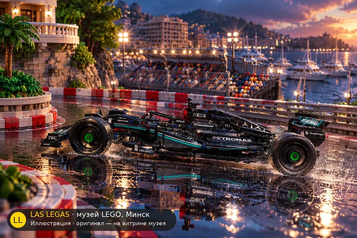 Иллюстрация: LEGO 42171 Mercedes-AMG F1 W14 E Performance в диораме своего сюжета