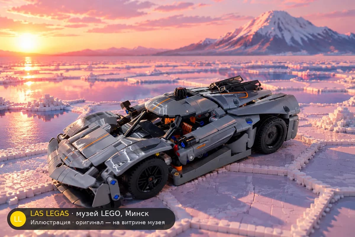 Иллюстрация: LEGO 42173 Koenigsegg Jesko Absolut Grey Hypercar в диораме своего сюжета