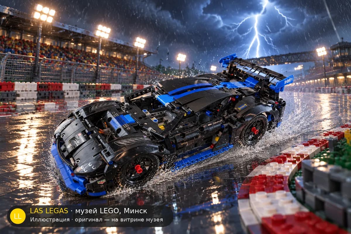Иллюстрация: LEGO 42176 Porsche GT4 e-Performance Race Car в диораме своего сюжета