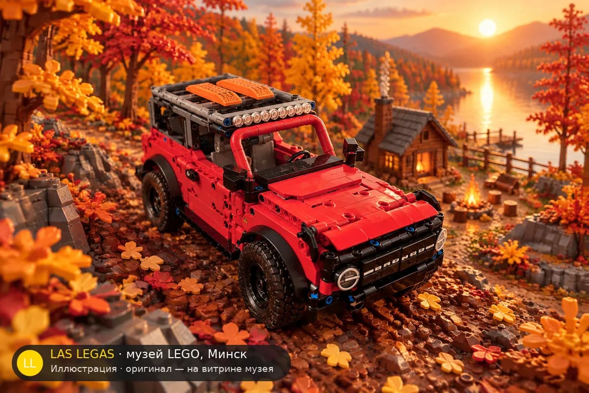 Иллюстрация: LEGO 42213 Внедорожник Ford Bronco в диораме своего сюжета