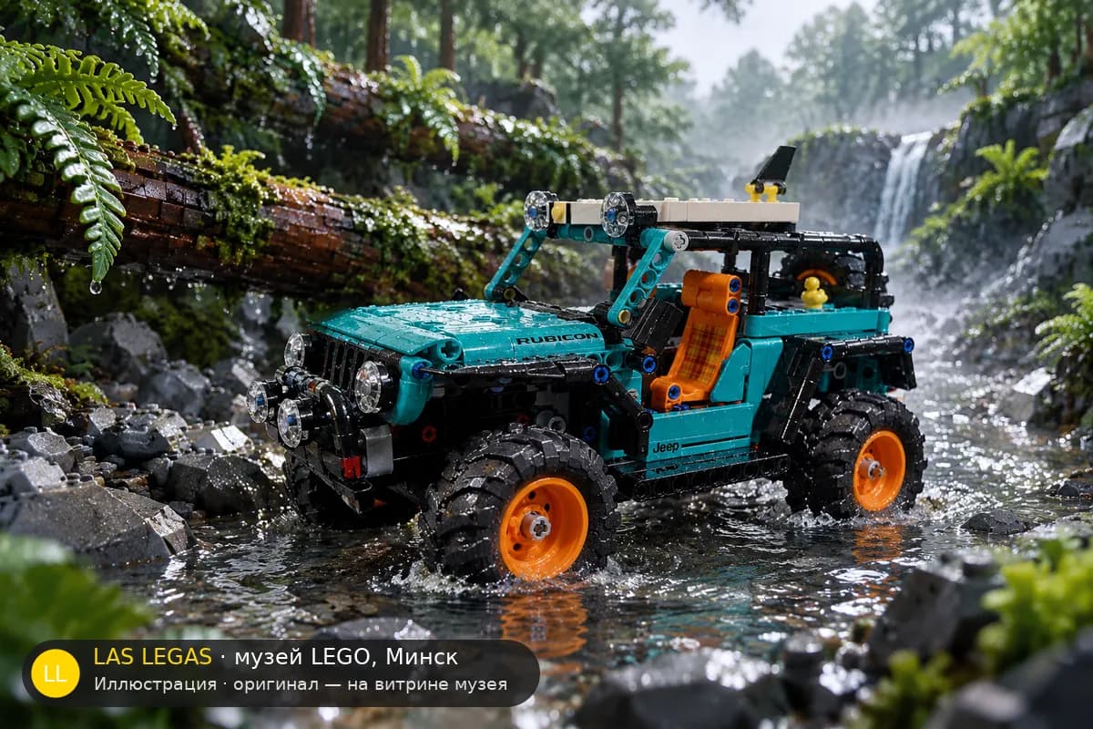 Иллюстрация: LEGO 42227 Jeep Wrangler Rubicon в диораме своего сюжета