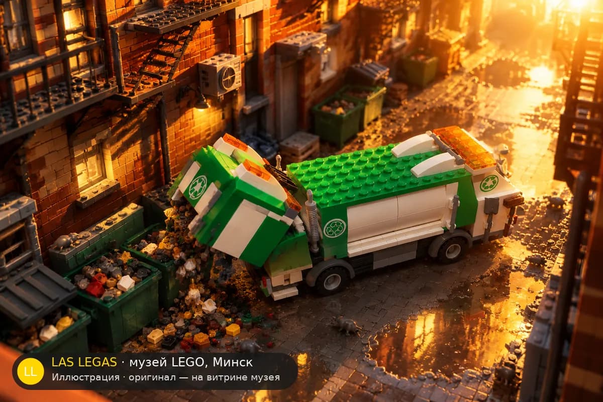 Иллюстрация: LEGO 4432 Мусоровоз в диораме своего сюжета