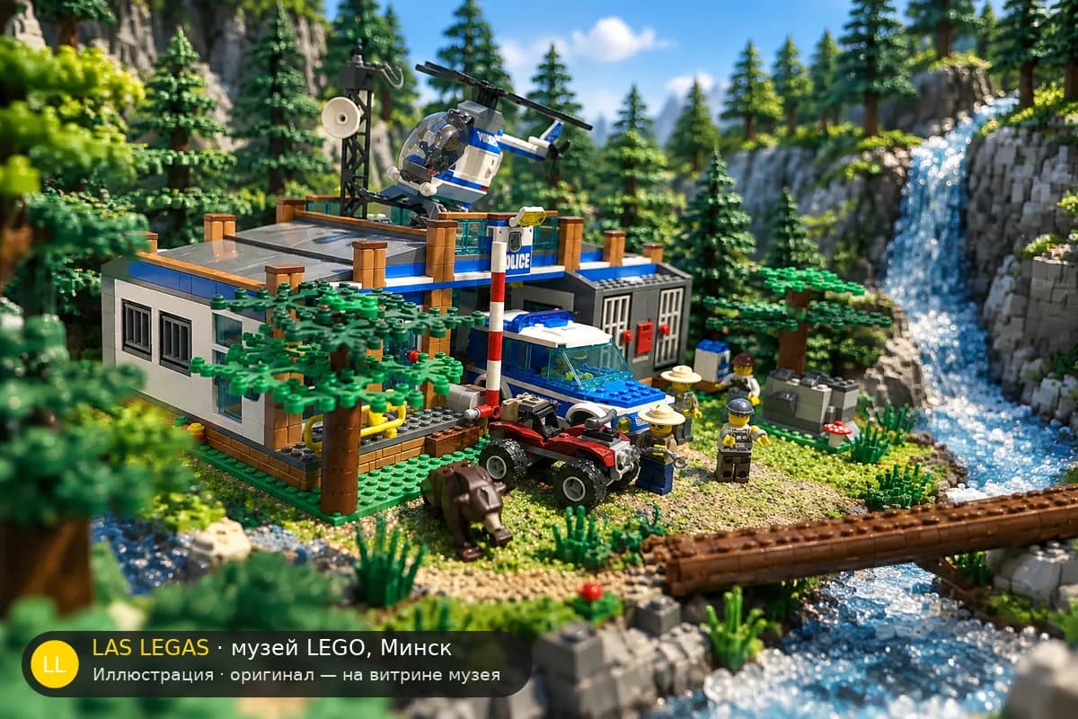 Иллюстрация: LEGO 4440 Лесной полицейский участок в диораме своего сюжета