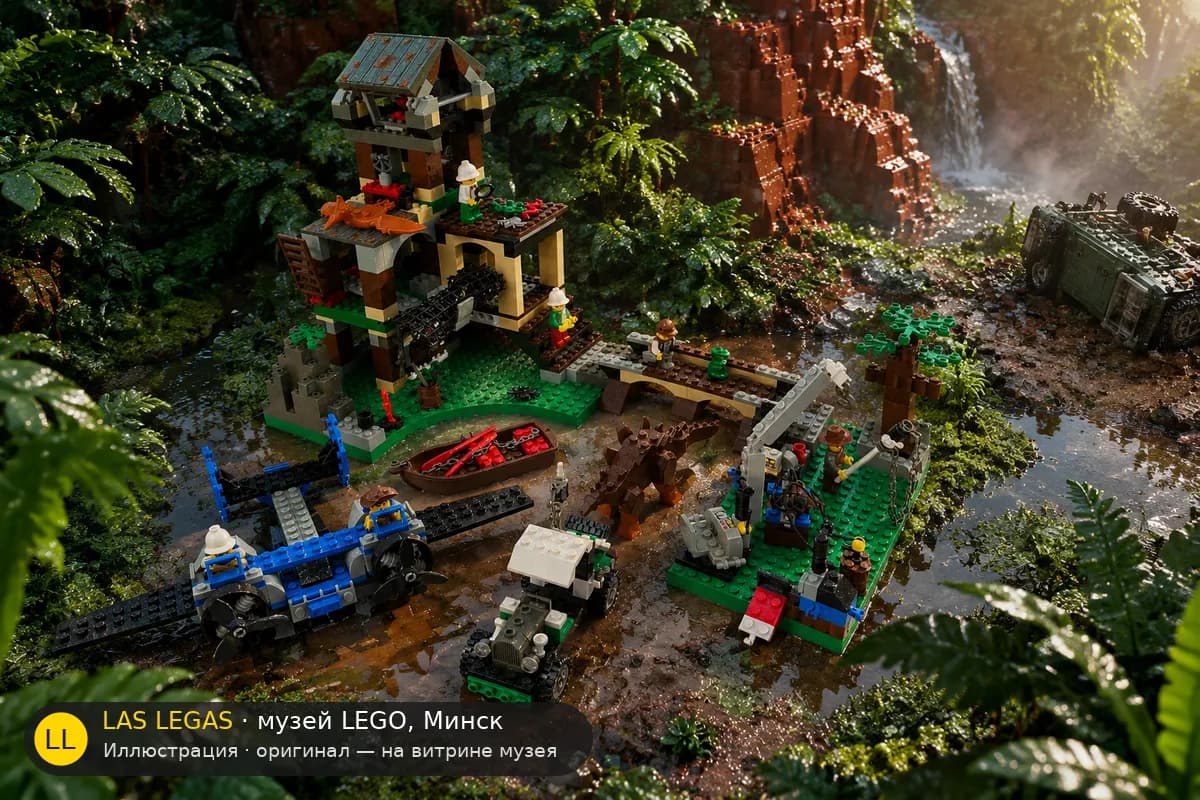 Иллюстрация: LEGO 5987 Исследовательская база с динозаврами в диораме своего сюжета
