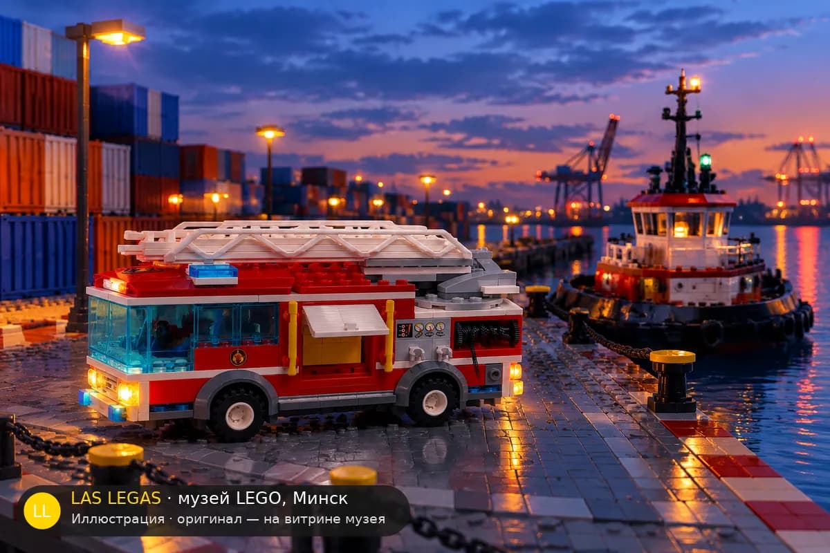 Иллюстрация: LEGO 60002 Пожарная машина в диораме своего сюжета