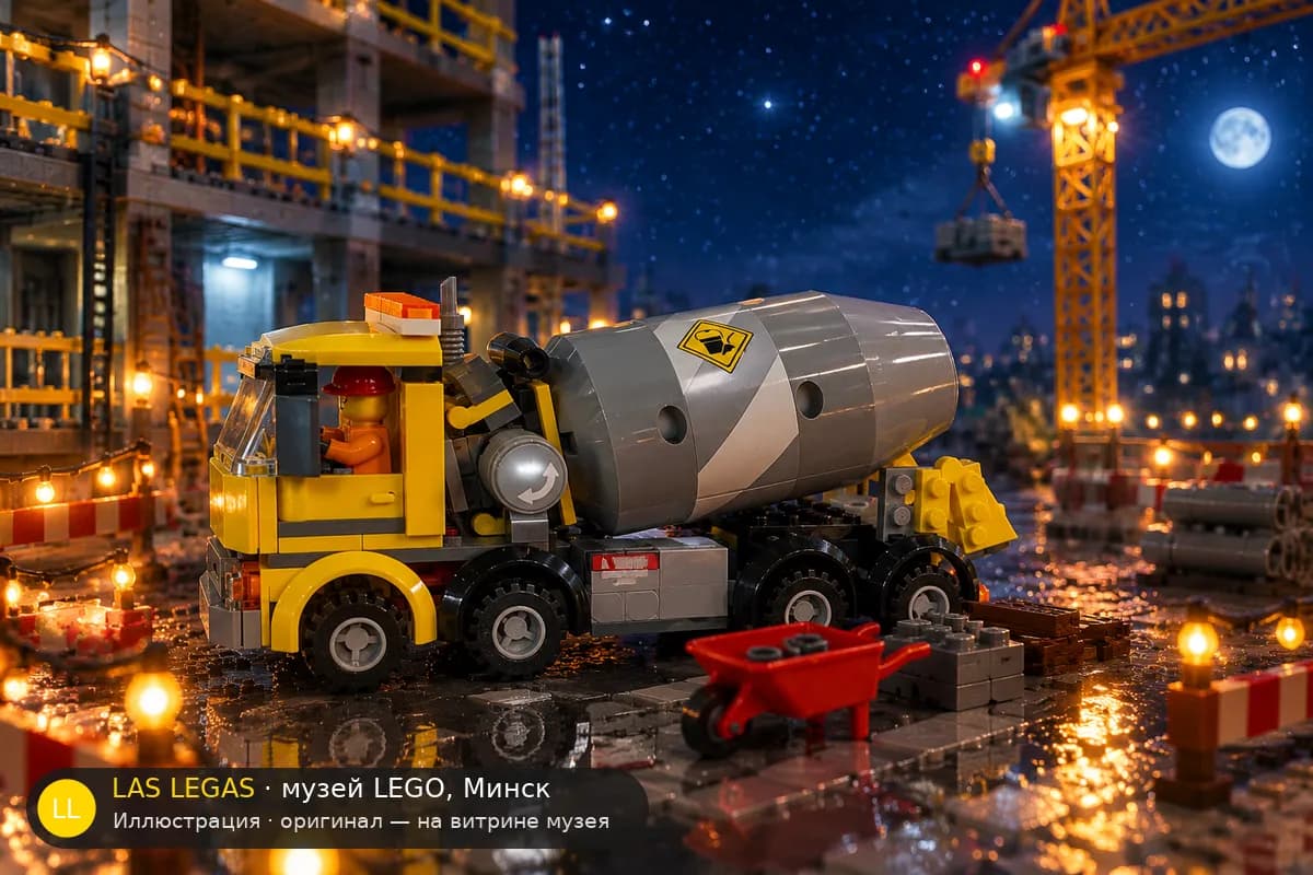Иллюстрация: LEGO 60018 Бетономешалка в диораме своего сюжета