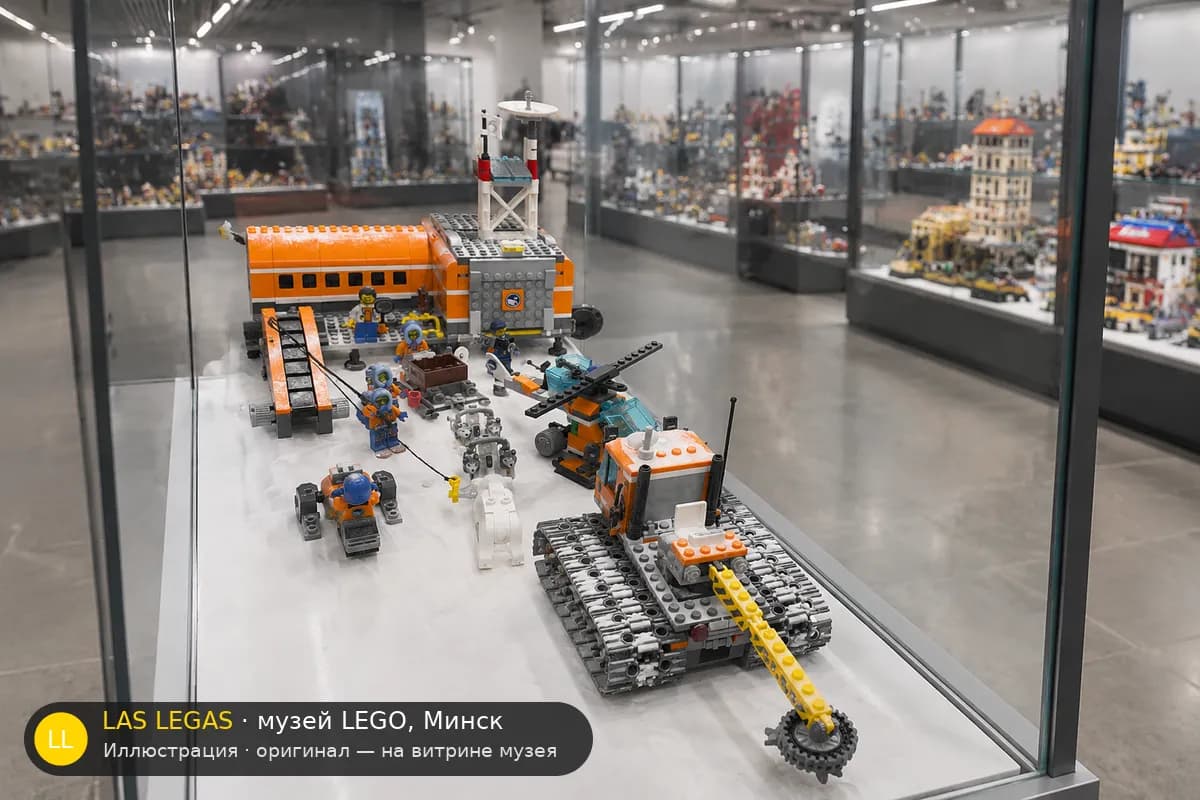 Иллюстрация: LEGO 60036 Арктическая база на витрине в зале музея Las Legas