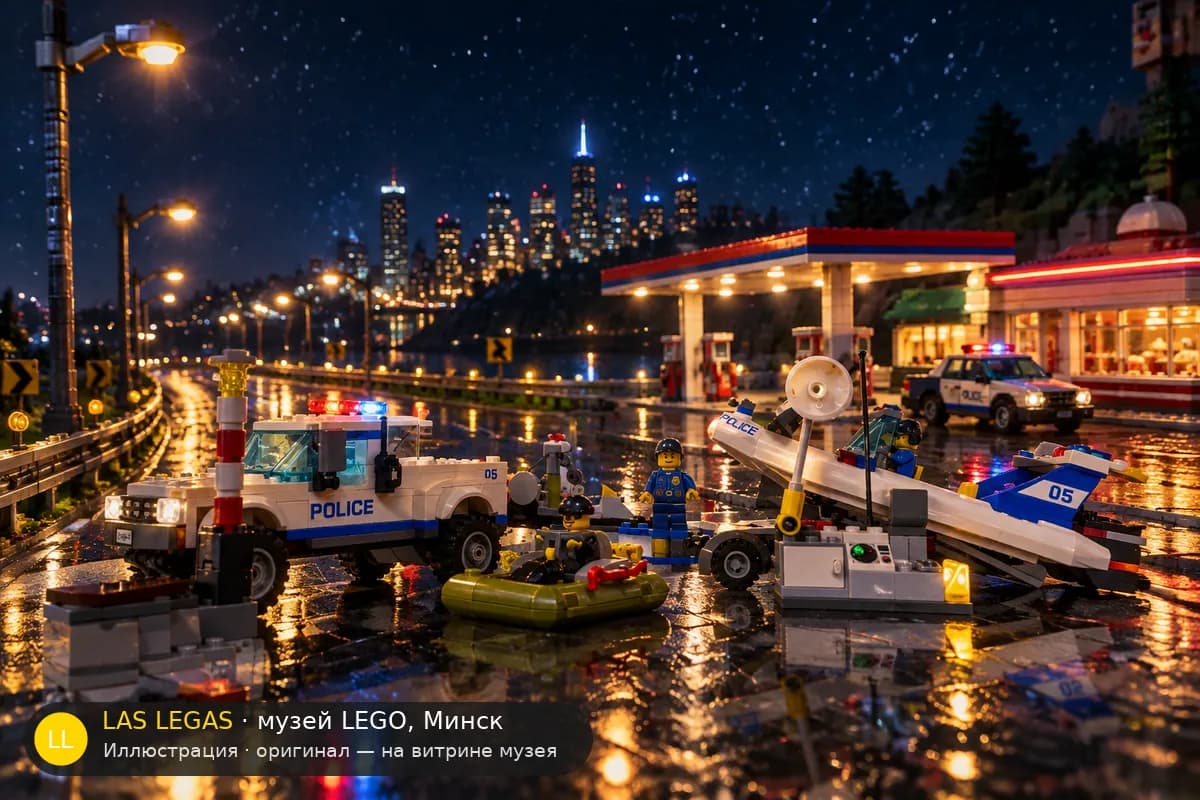 Иллюстрация: LEGO 60045 Полицейский патруль в диораме своего сюжета