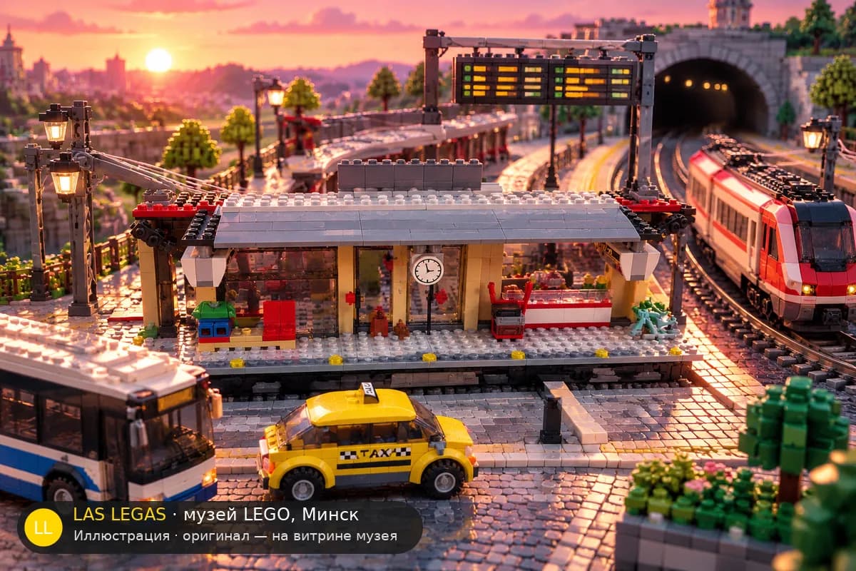 Иллюстрация: LEGO 60050 Железнодорожная станция в диораме своего сюжета