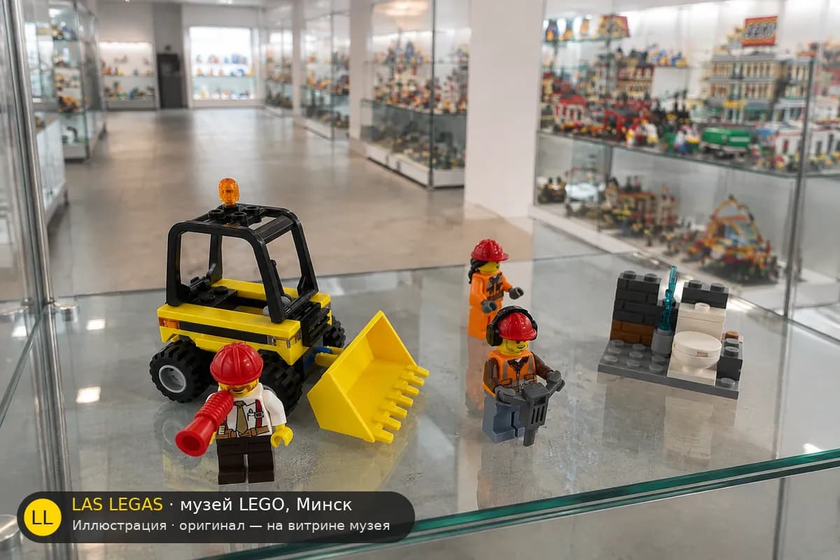 Иллюстрация: LEGO 60072 Строительная команда на витрине в зале музея Las Legas