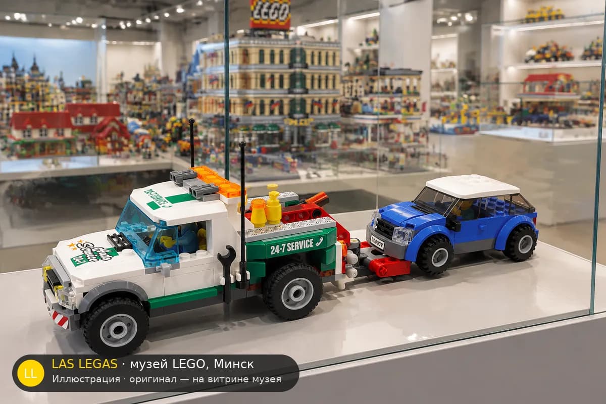 Иллюстрация: LEGO 60081 Эвакуатор на витрине в зале музея Las Legas