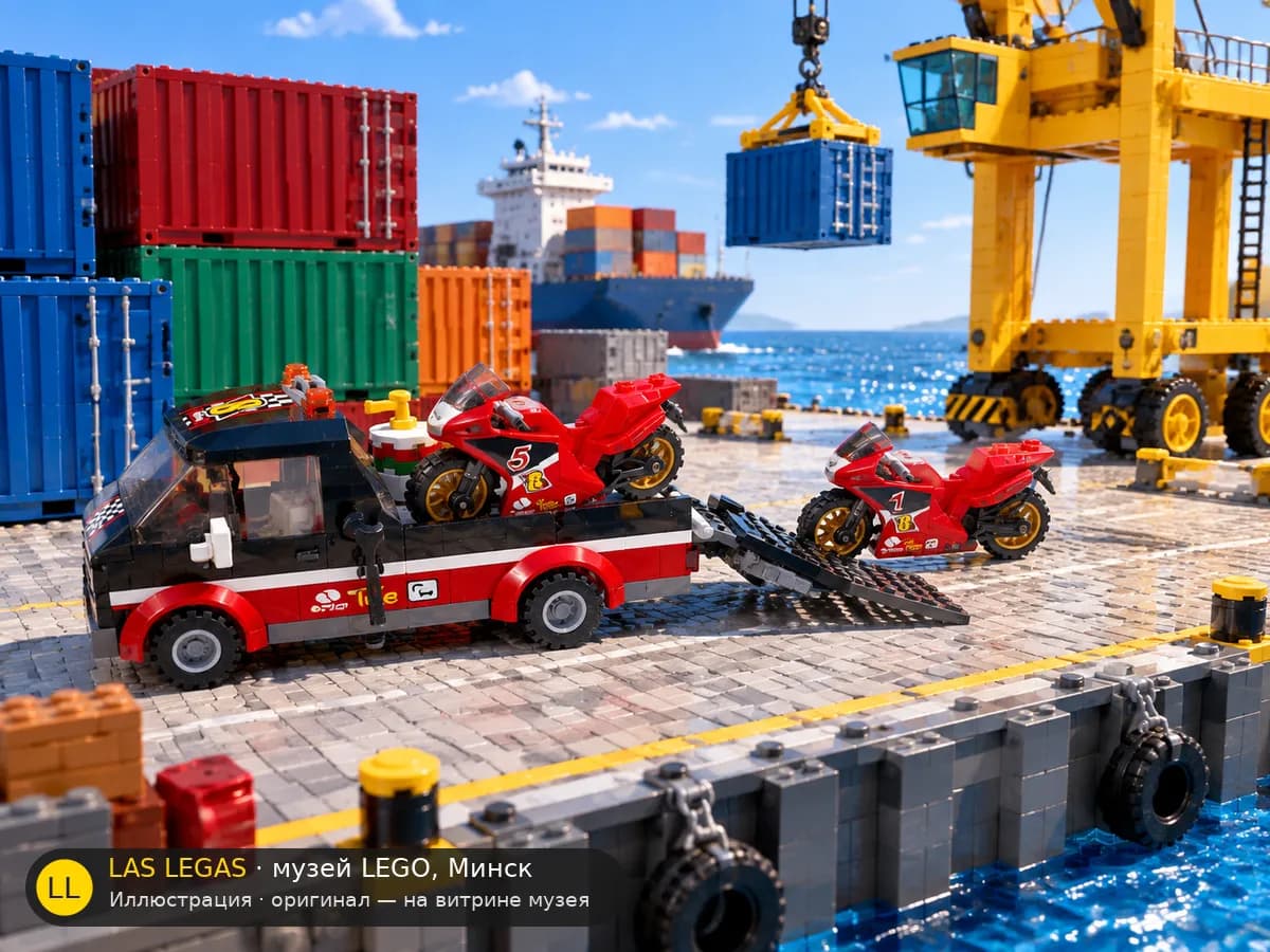 Иллюстрация: LEGO 60084 Гоночный трейлер с мотоциклом в диораме своего сюжета