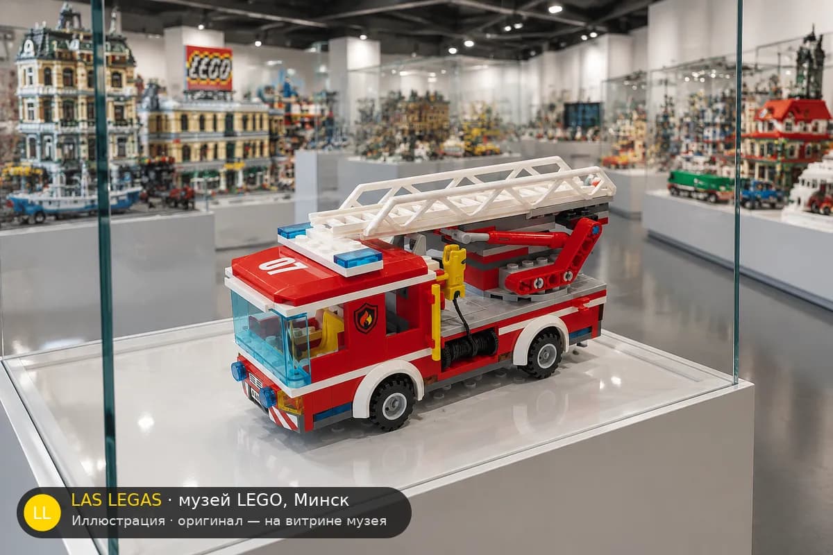 Иллюстрация: LEGO 60107 Пожарная машина с лестницей на витрине в зале музея Las Legas