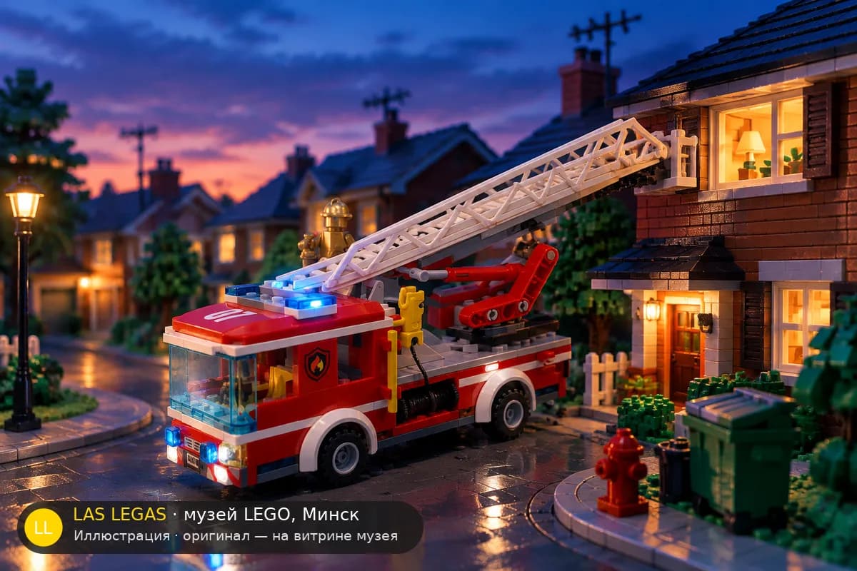Иллюстрация: LEGO 60107 Пожарная машина с лестницей в диораме своего сюжета