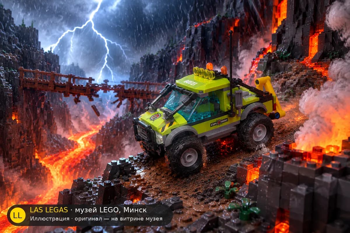 Иллюстрация: LEGO 60121 Грузовик для исследования вулкана в диораме своего сюжета