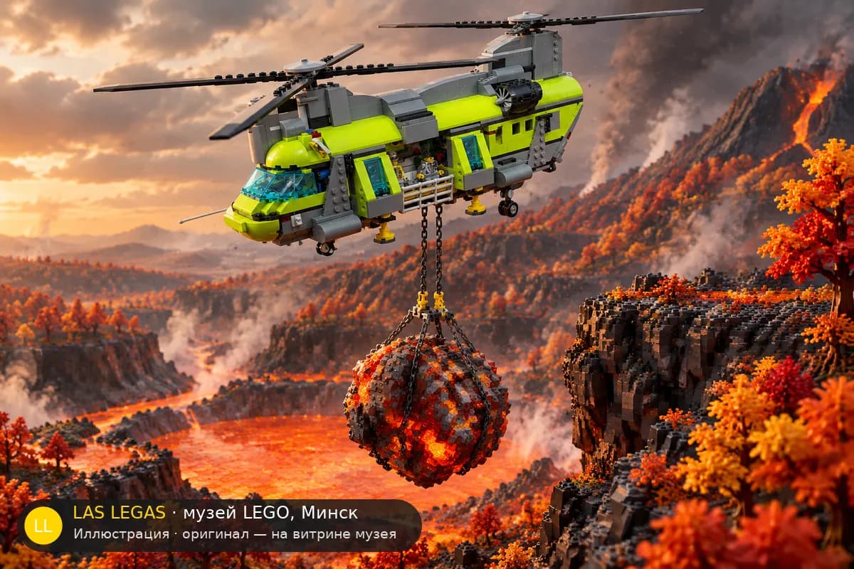 Иллюстрация: LEGO 60125 Тяжёлый транспортный вертолёт вулканологов в диораме своего сюжета