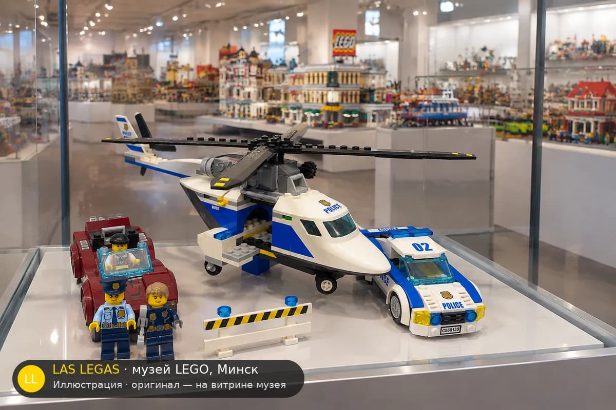 Иллюстрация: LEGO 60138 Скоростная погоня на витрине в зале музея Las Legas