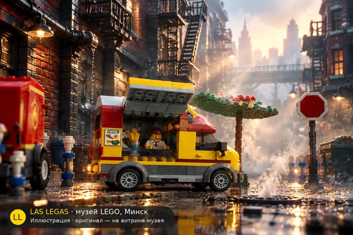 Иллюстрация: LEGO 60150 Пицца-фургон в диораме своего сюжета
