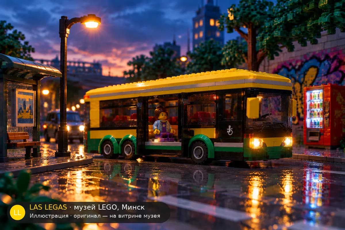 Иллюстрация: LEGO 60154 Автобусная остановка в диораме своего сюжета