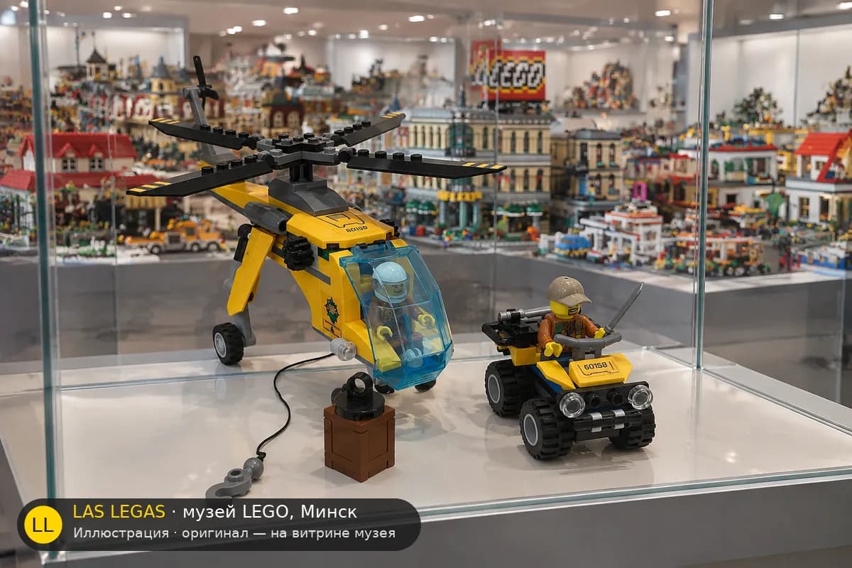 Иллюстрация: LEGO 60158 Джунгли: грузовой вертолёт на витрине в зале музея Las Legas