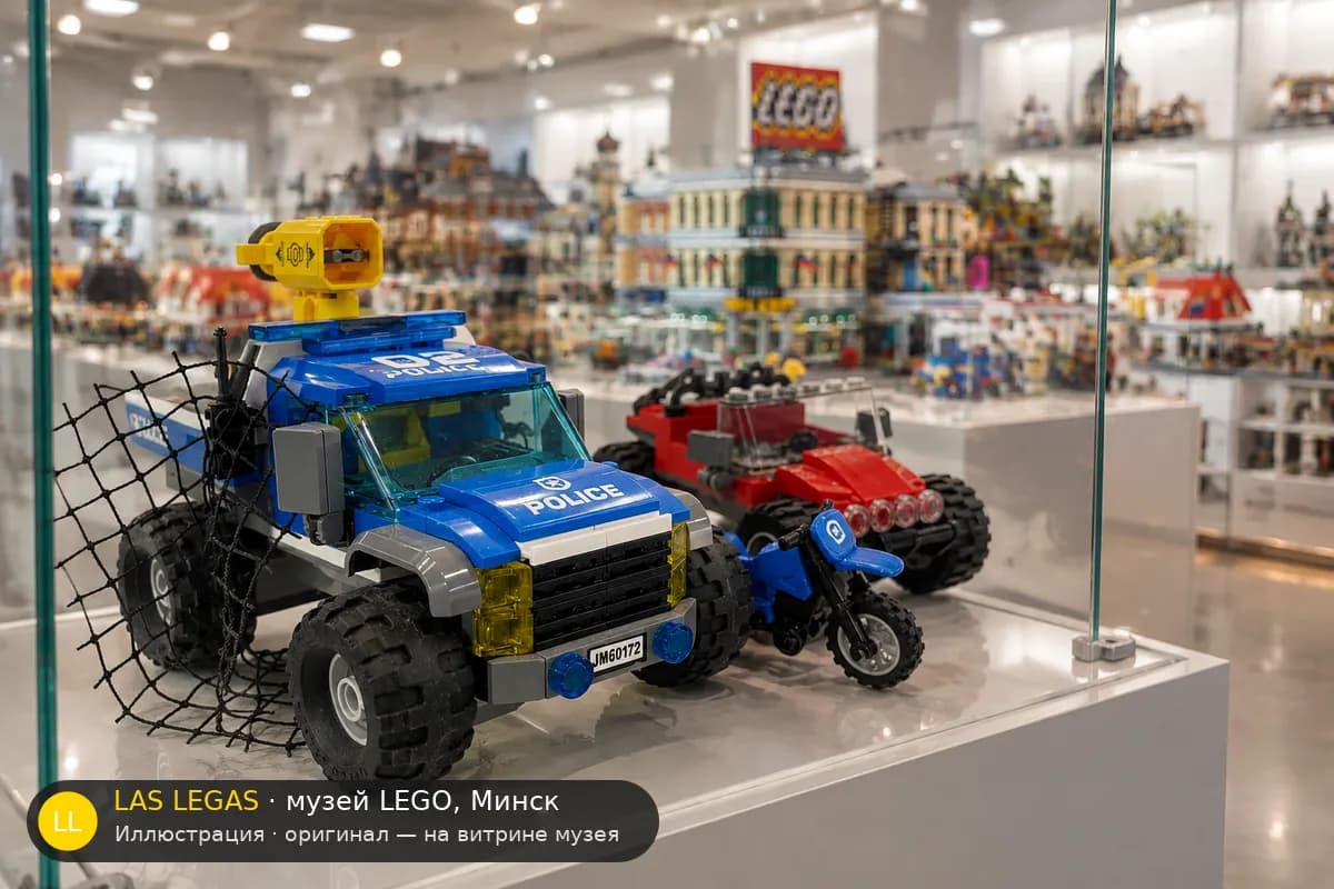 Иллюстрация: LEGO 60172 Дорожная погоня на витрине в зале музея Las Legas