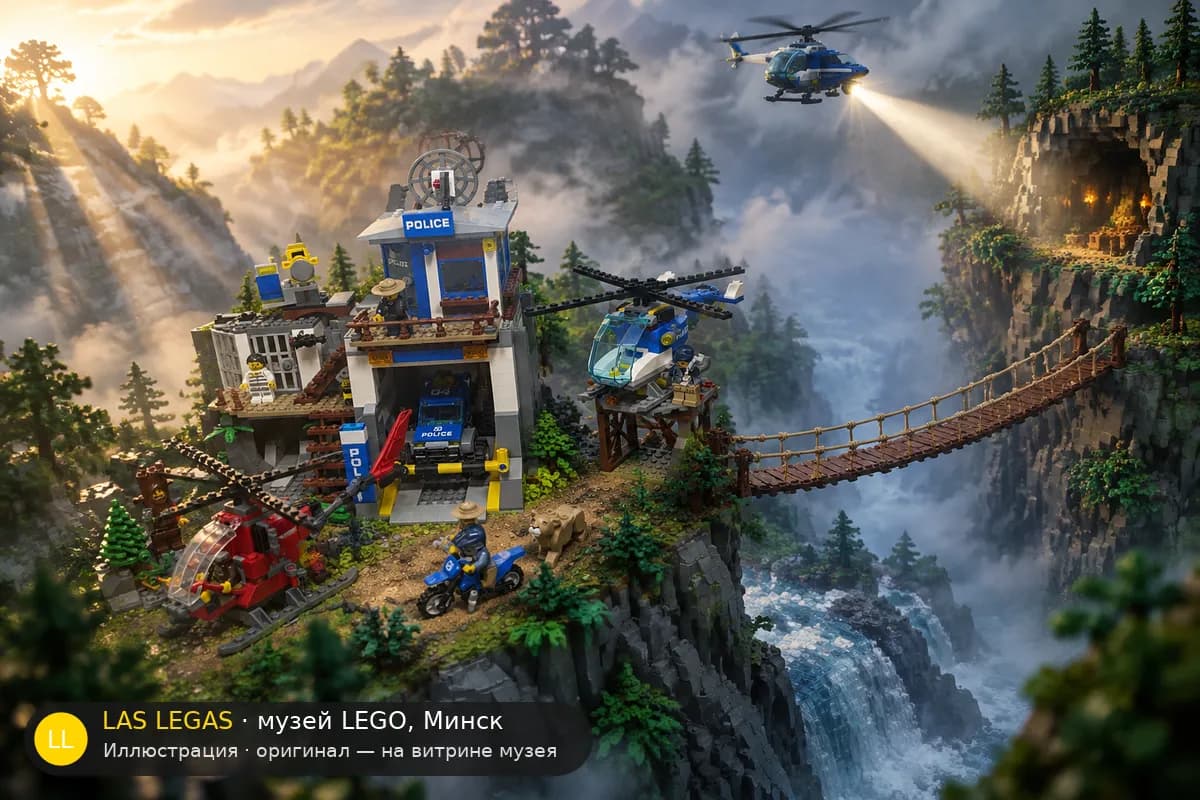 Иллюстрация: LEGO 60174 Горный полицейский участок в диораме своего сюжета