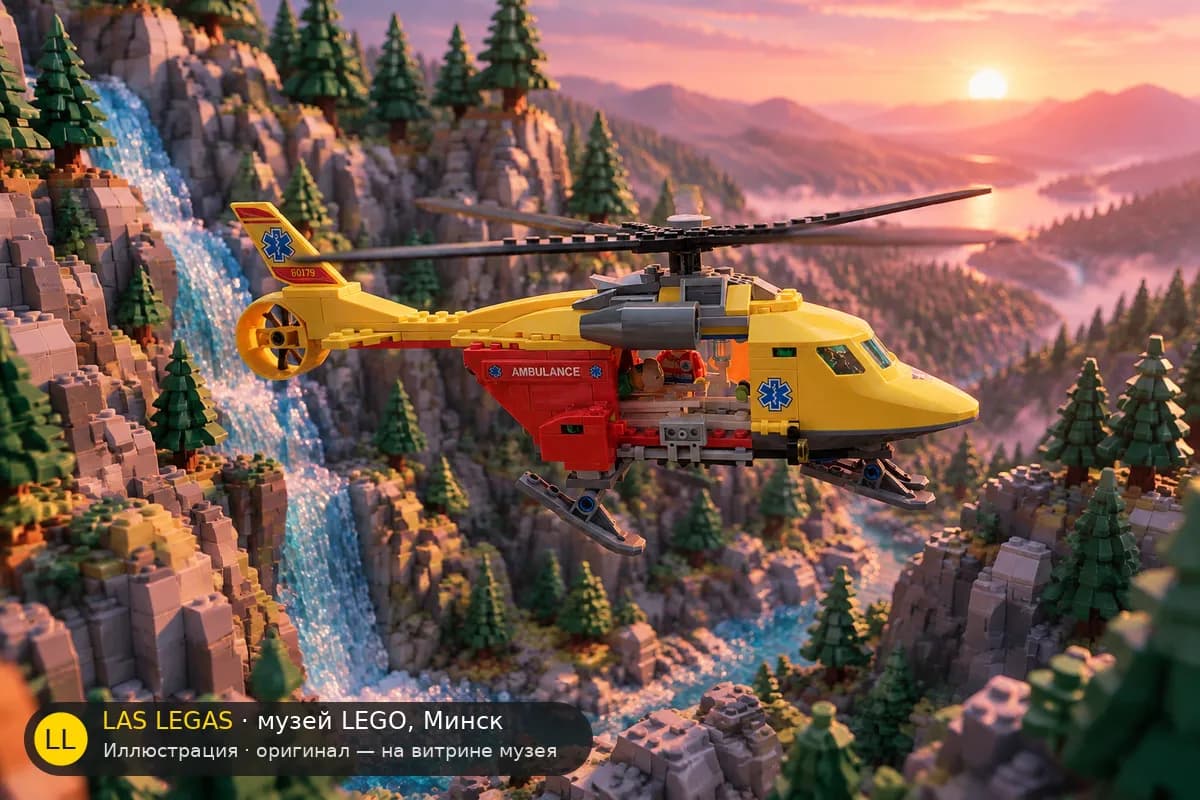 Иллюстрация: LEGO 60179 Медицинский вертолёт в диораме своего сюжета