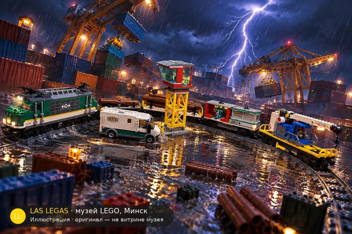 Иллюстрация: LEGO 60198 Грузовой поезд в диораме своего сюжета