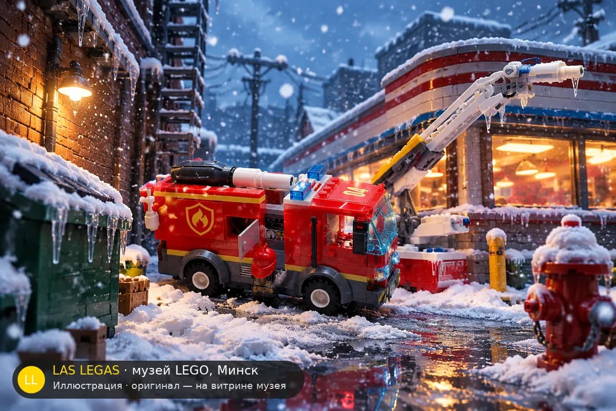 Иллюстрация: LEGO 60214 Пожарная часть с бургерной в диораме своего сюжета
