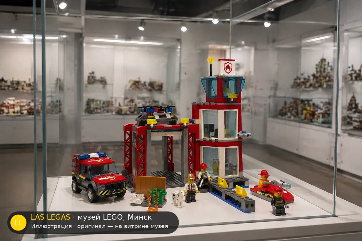 Иллюстрация: LEGO 60215 Пожарное депо на витрине в зале музея Las Legas