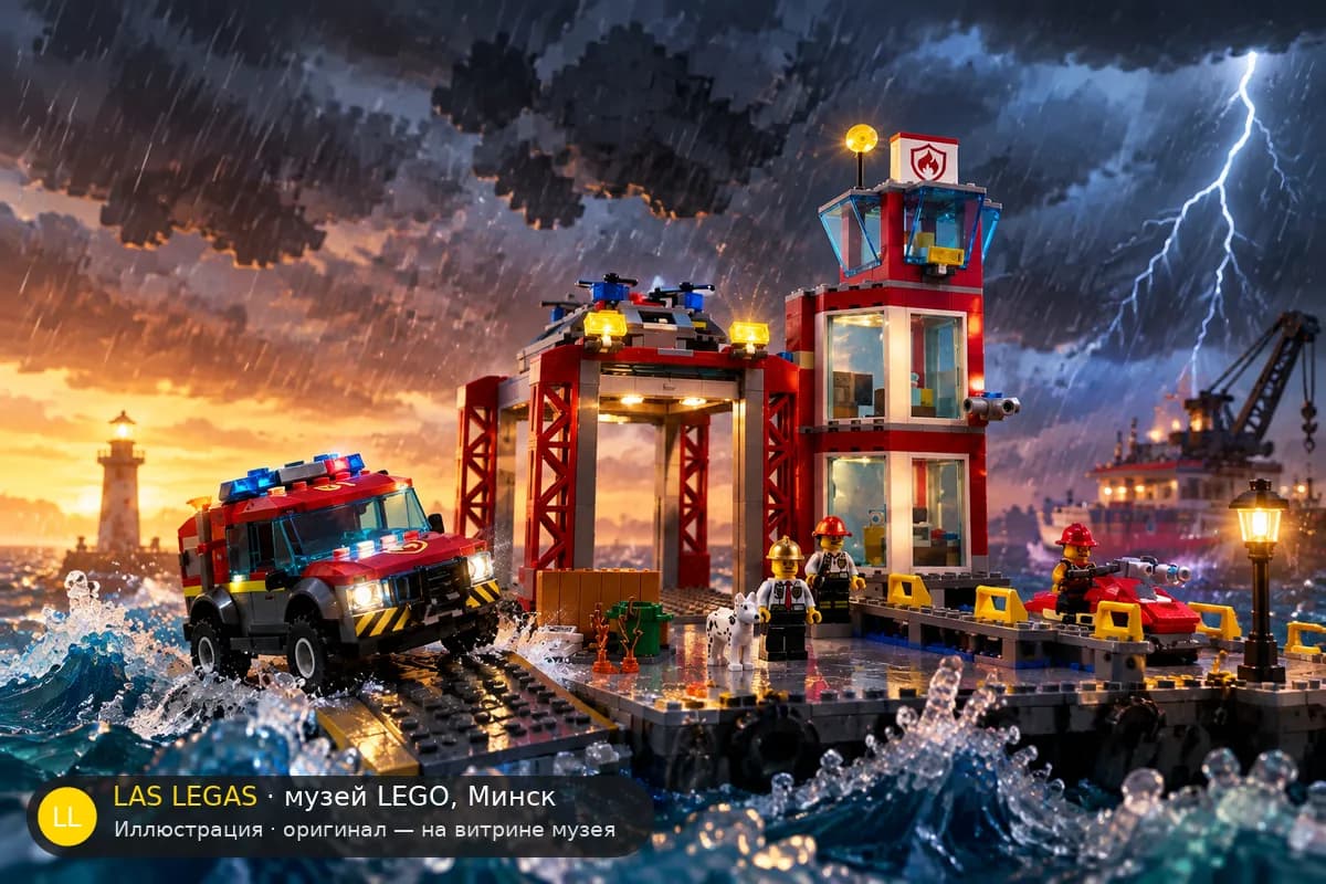Иллюстрация: LEGO 60215 Пожарное депо в диораме своего сюжета