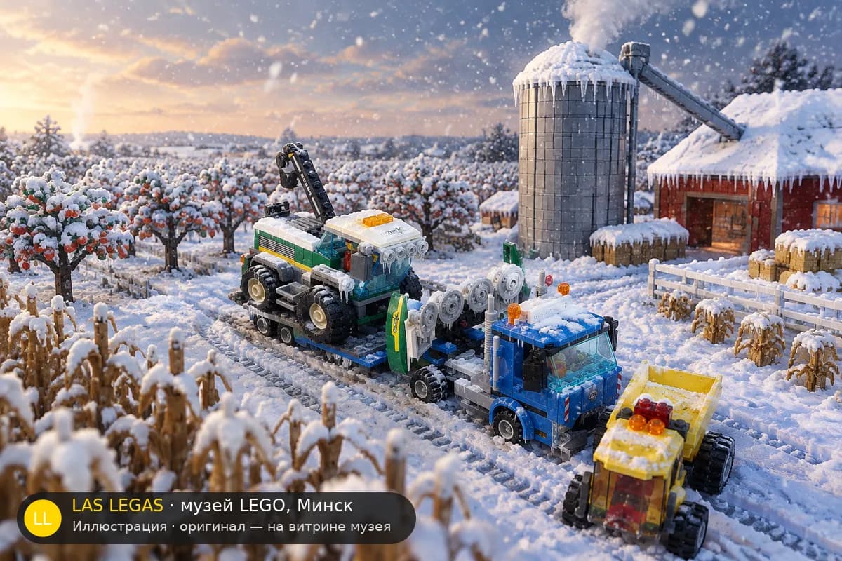 Иллюстрация: LEGO 60223 Комбайн с прицепом в диораме своего сюжета