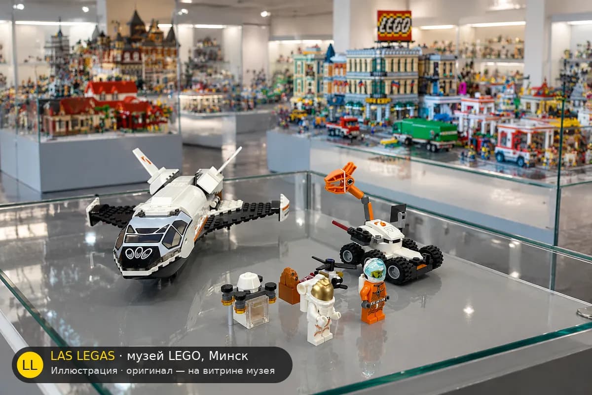 Иллюстрация: LEGO 60226 Марсианский исследовательский шаттл на витрине в зале музея Las Legas
