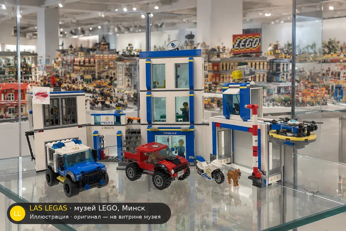 Иллюстрация: LEGO 60246 Полицейский участок на витрине в зале музея Las Legas