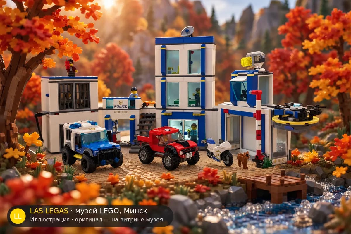 Иллюстрация: LEGO 60246 Полицейский участок в диораме своего сюжета