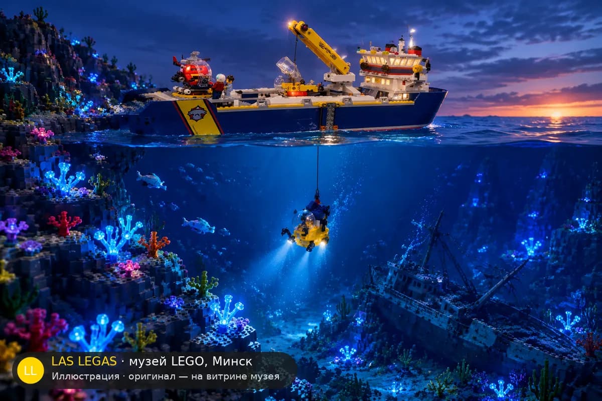 Иллюстрация: LEGO 60266 Океанское исследовательское судно в диораме своего сюжета