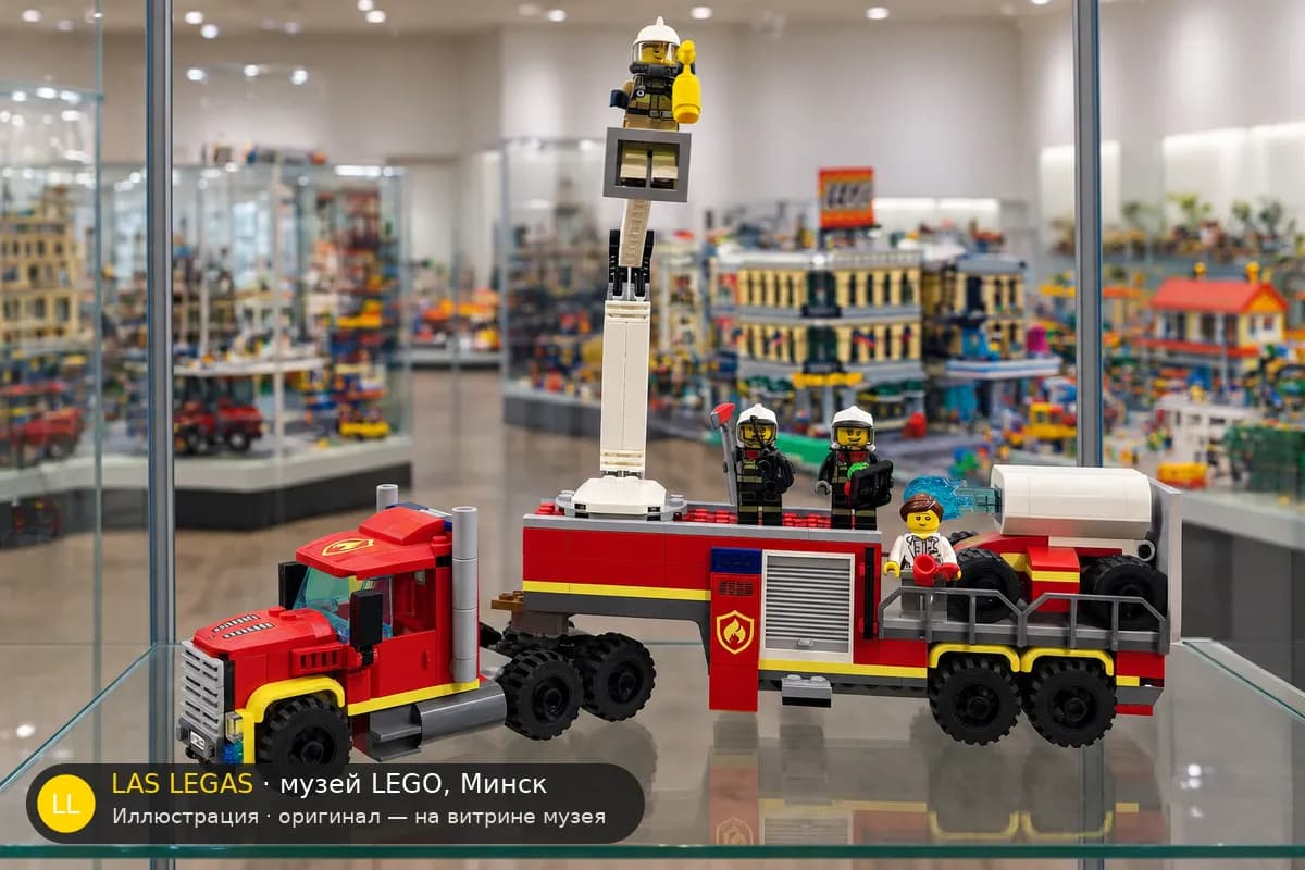 Иллюстрация: LEGO 60282 Пожарный командный пункт на витрине в зале музея Las Legas