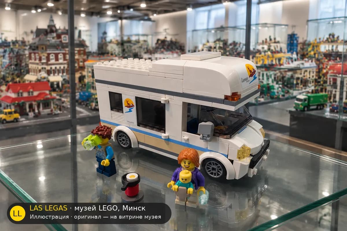 Иллюстрация: LEGO 60283 Дом на колёсах на витрине в зале музея Las Legas