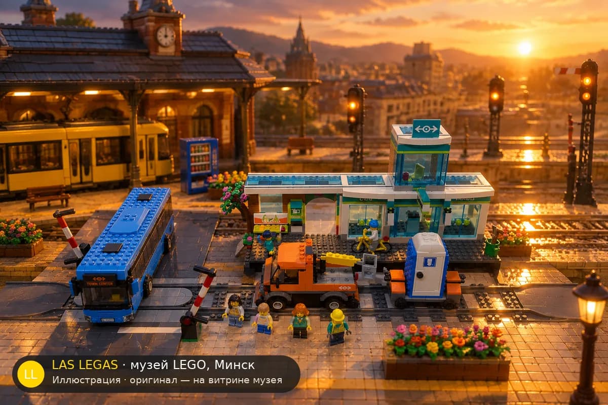 Иллюстрация: LEGO 60335 Железнодорожная станция в диораме своего сюжета