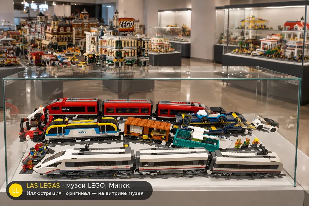 Иллюстрация: LEGO 60336 Грузовой поезд на витрине в зале музея Las Legas