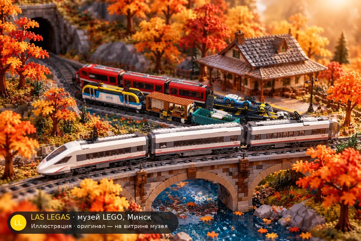 Иллюстрация: LEGO 60336 Грузовой поезд в диораме своего сюжета