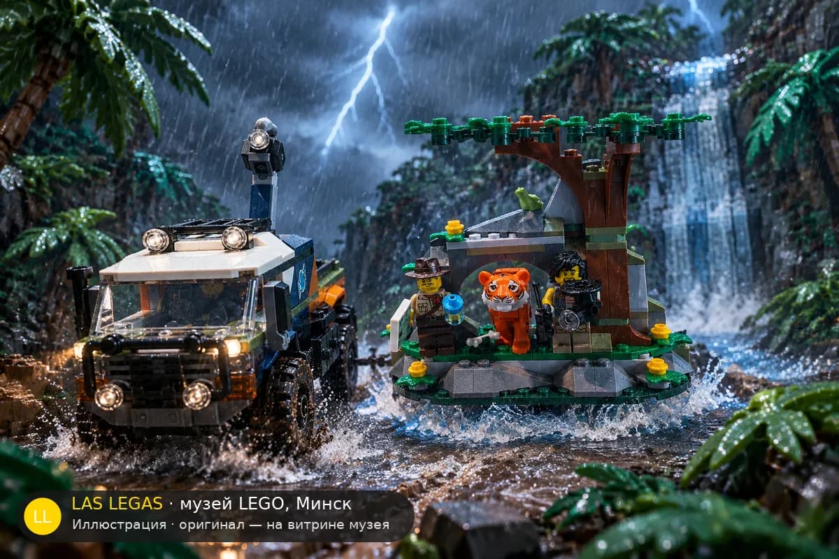 Иллюстрация: LEGO 60426 Джунгли: грузовик исследователей в диораме своего сюжета