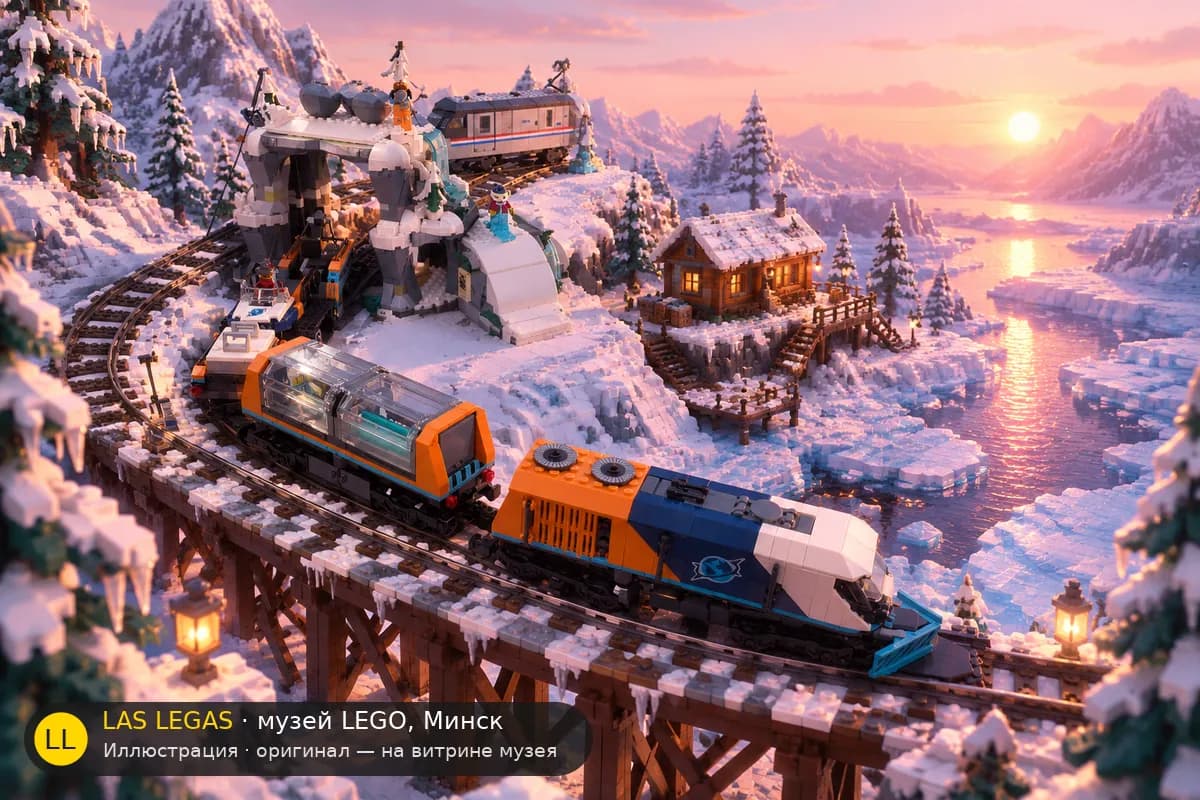 Иллюстрация: LEGO 60470 Арктический поезд исследователей в диораме своего сюжета