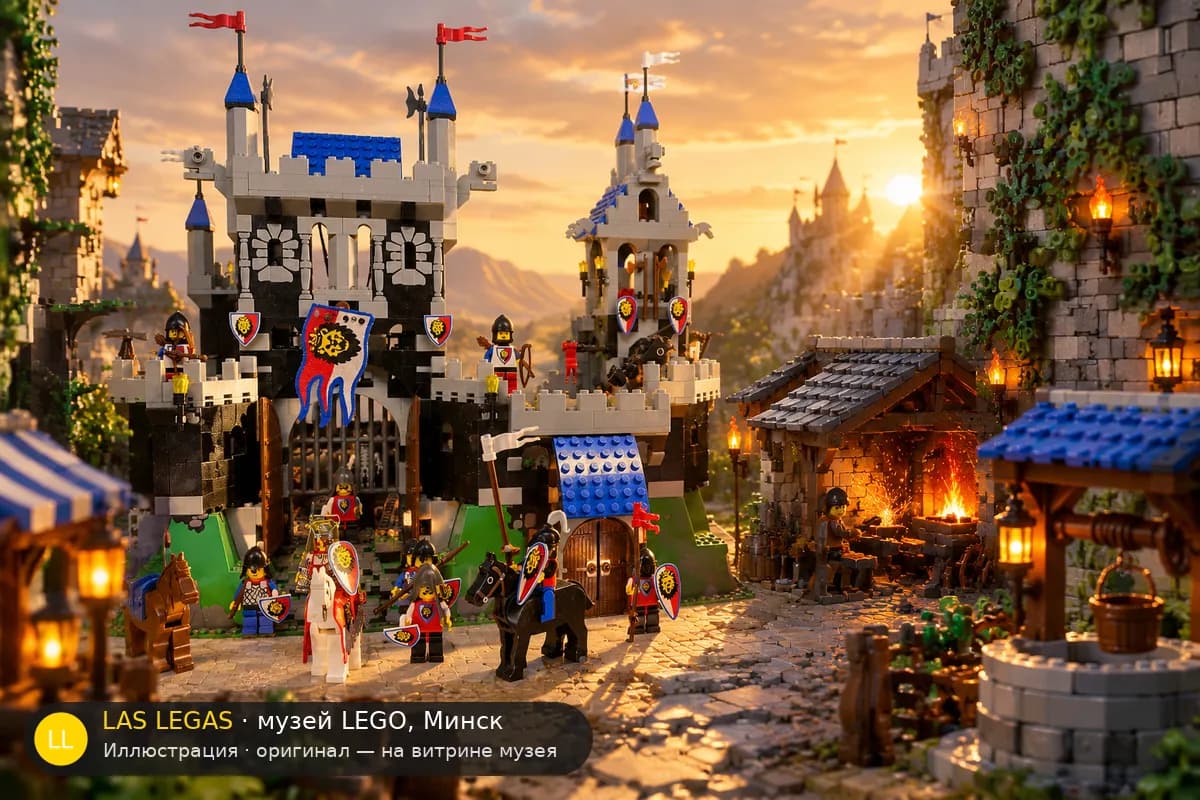 Иллюстрация: LEGO 6090 Королевский замок рыцарей в диораме своего сюжета