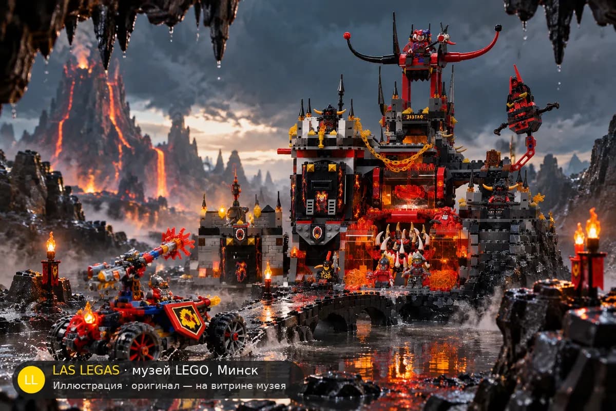 Иллюстрация: LEGO 70323 Вулканическое логово Джестро в диораме своего сюжета