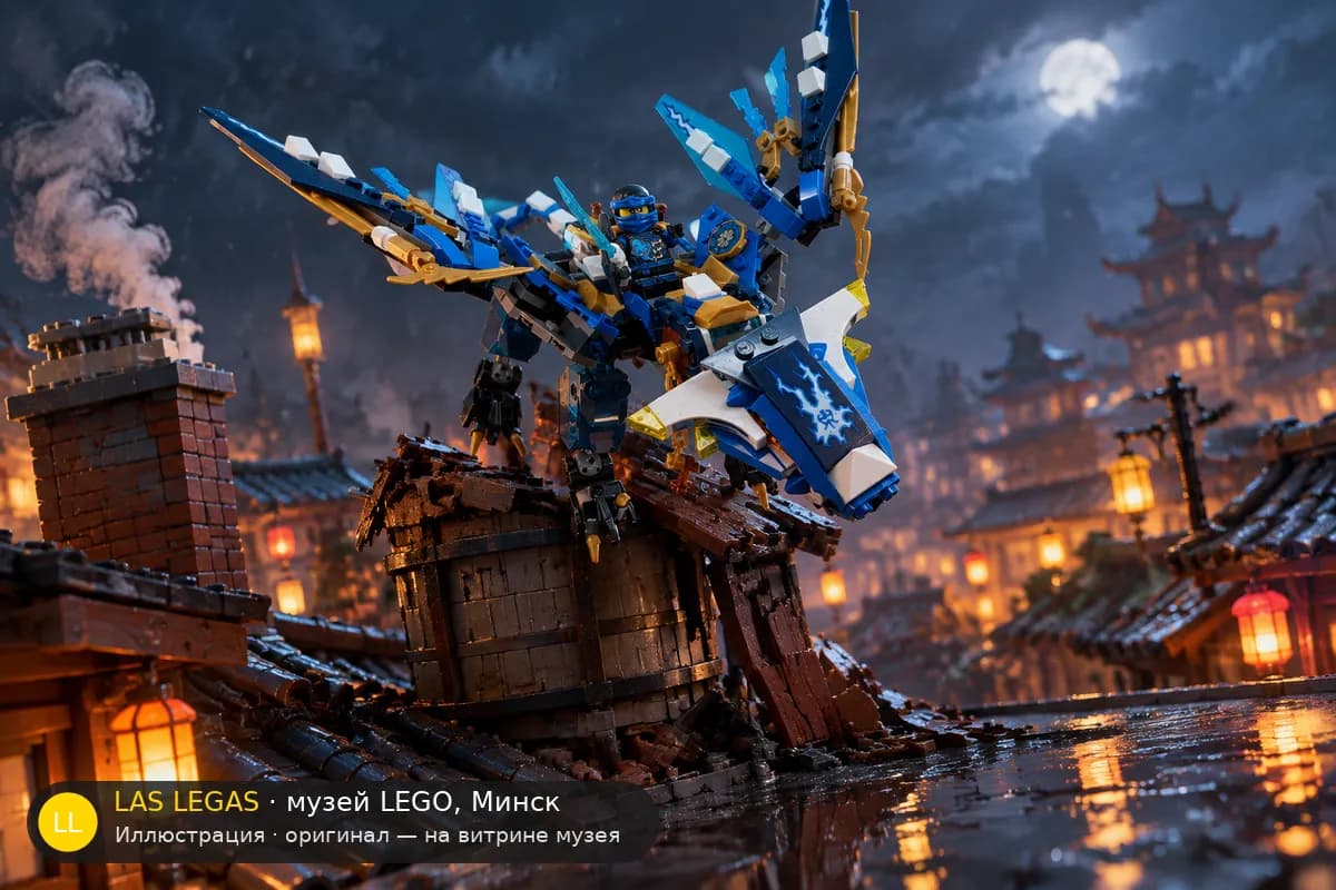 Иллюстрация: LEGO 70602 Дракон стихий Джея в диораме своего сюжета