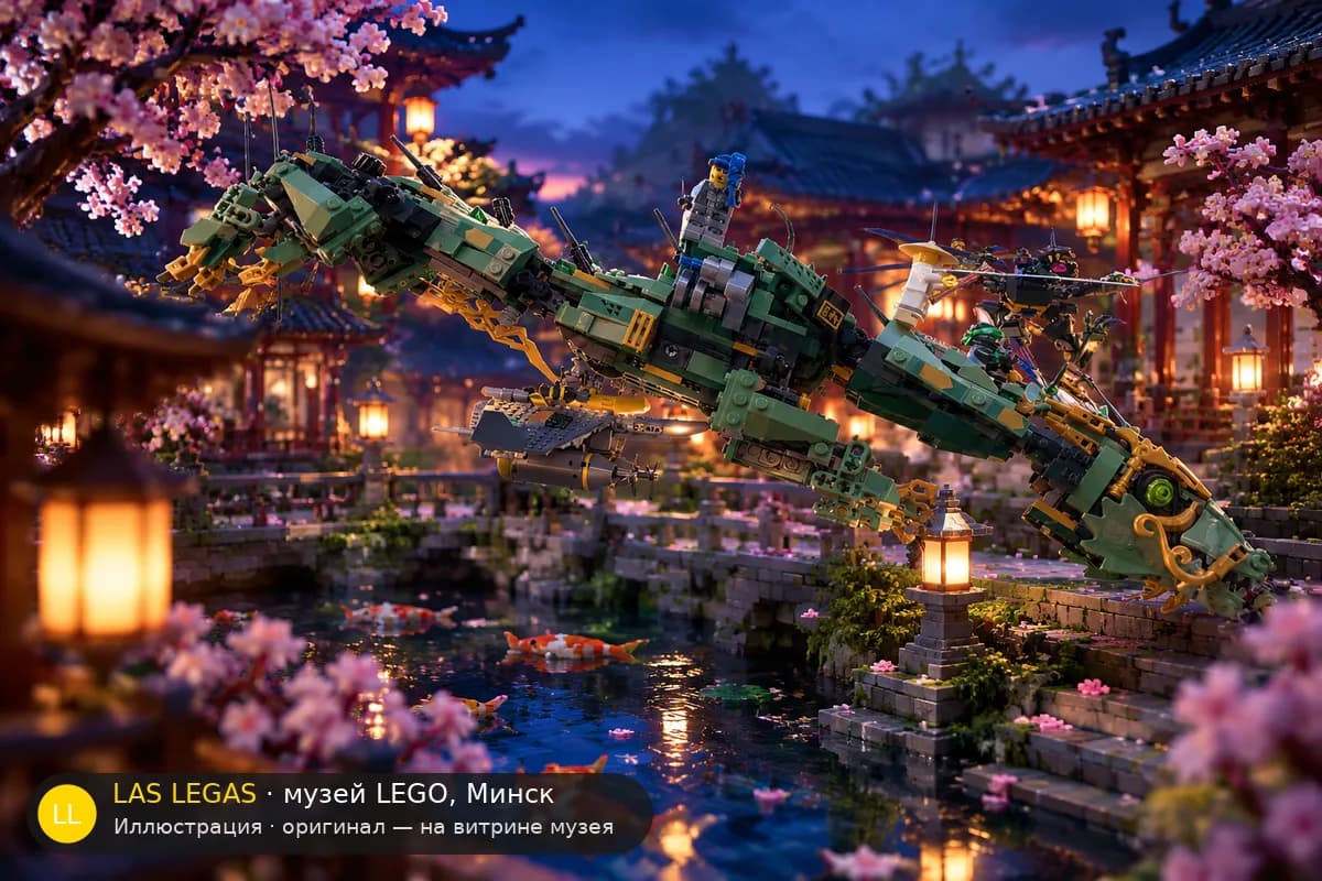 Иллюстрация: LEGO 70612 Зелёный ниндзя: дракон-мех в диораме своего сюжета