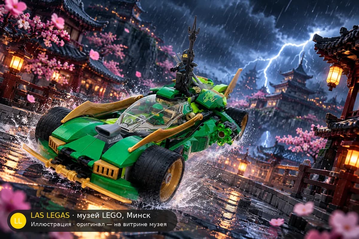 Иллюстрация: LEGO 70641 Ниндзя Ночной гонщик в диораме своего сюжета
